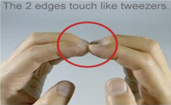 The 2 edges touch like tweezers.
